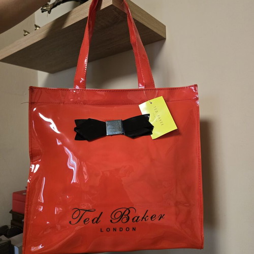 Ted Baker large coral handbag with black bow new