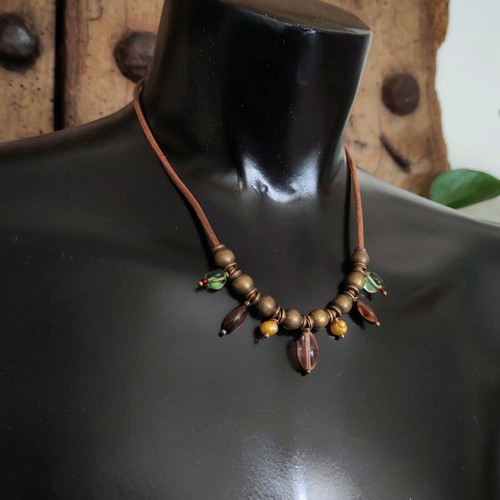 Handmade necklace with semiprecious stones and pearls new, boho style