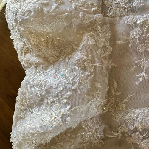 Wedding dress satin with lace and embroidered crystals, like new, size L