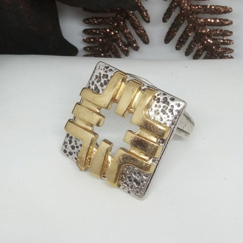 Handmade two-tone statement ring silver-gold
