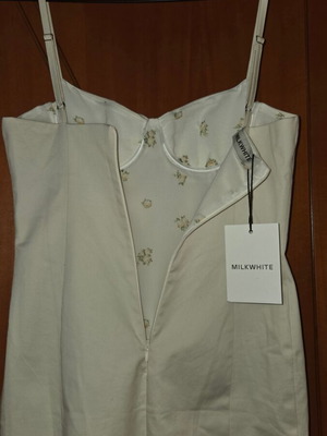 Milkwhite Midi Dress new with floral lining, size S, ivory