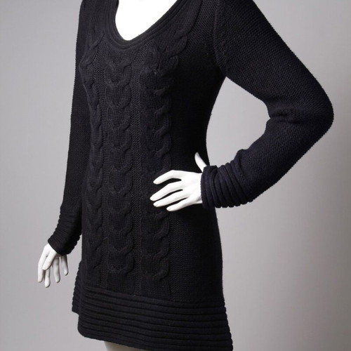 Fresh Made women's knitted dress black, long sleeve