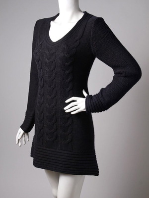 Fresh Made women's knitted dress black, long sleeve