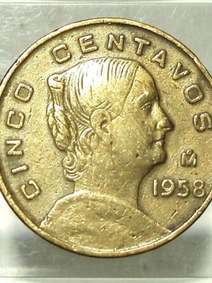 5 Centavos coins used, lot of 3 pieces 1957, 58, 63