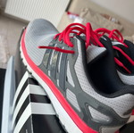 Adidas grey athletic shoes with red details, size 43 1/3
