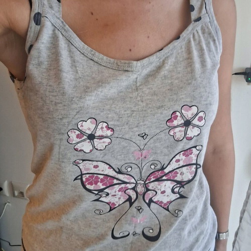 Gray pajama top with butterfly used, size medium