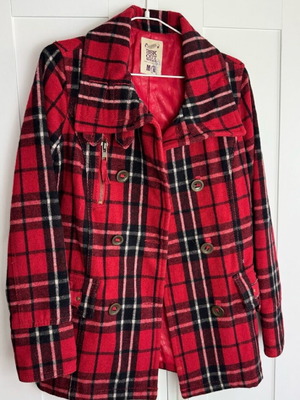 Bershka red checkered medium women's coat used