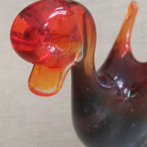 Χειροποίητη πάπια Murano Art Glass με σημάδι Pontil, στυλ Amberina