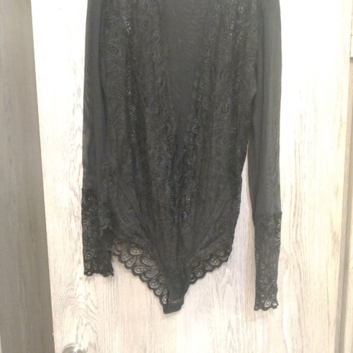 Med black bodysuit with French lace used, size L