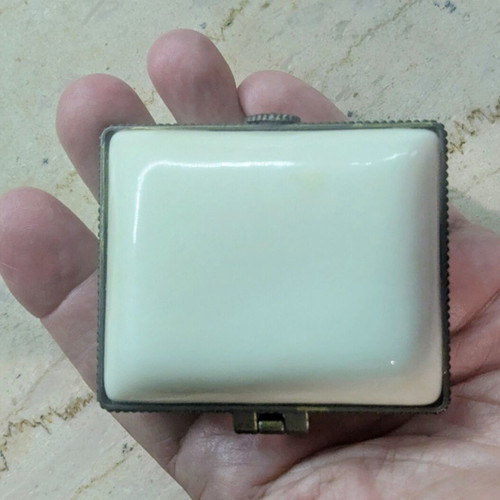 Vintage minimalist ivory porcelain and brass jewelry box