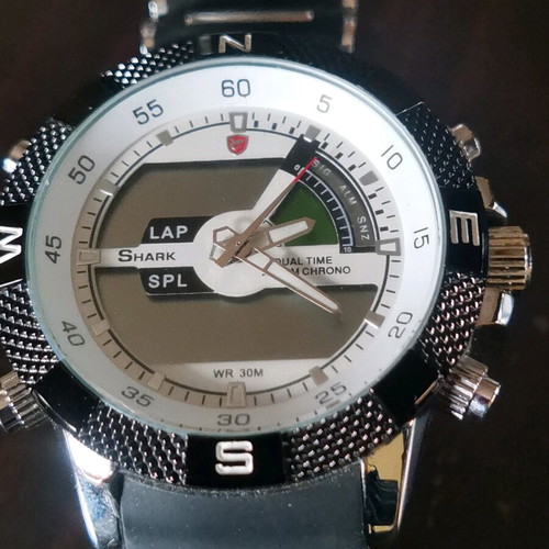 Men's Shark Sport Watch used, dual time analog and digital chronograph
