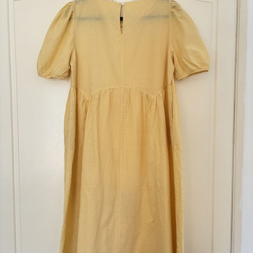 Butter Yellow Swiss Dot Puff Sleeve Smock Midi Dress, Size L, 100% Cotton, Pockets, Cottagecore