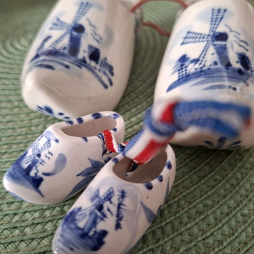 Delft Dutch porcelain clog shoes used, set of 2 pairs