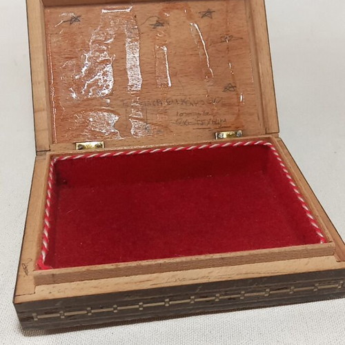 Vintage Handmade Wooden Box with Mother-of-Pearl Mosaic, used