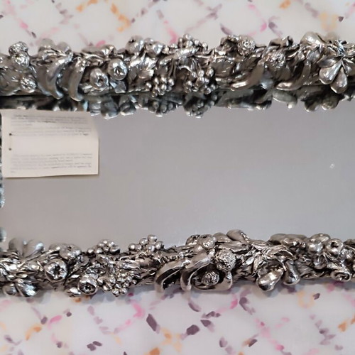 Vintage Handmade Decorative Mirror Tray 925 Silver Italian Art