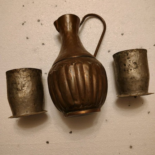 Antique Egyptian set restored, copper jug and bronze cups