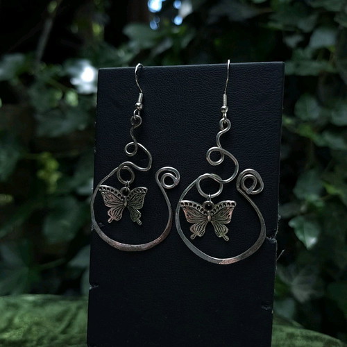 Wire-Worked Butterfly Earrings new, silver color, handcrafted