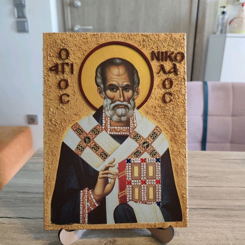 Saint Nicholas Decoupage Icon on Wood new