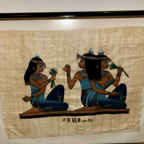 Ancient Egyptian papyri in frame like new, set of 2 pieces