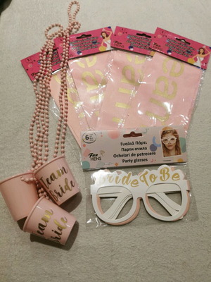Team bride wedding accessory set new with sashes, shot glasses, glasses