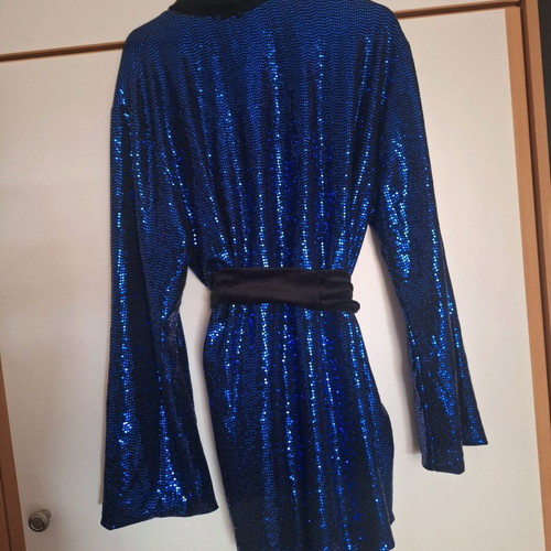 Glamorous jacket blue with sequins, velvet collar and belt Deppy Joo new
