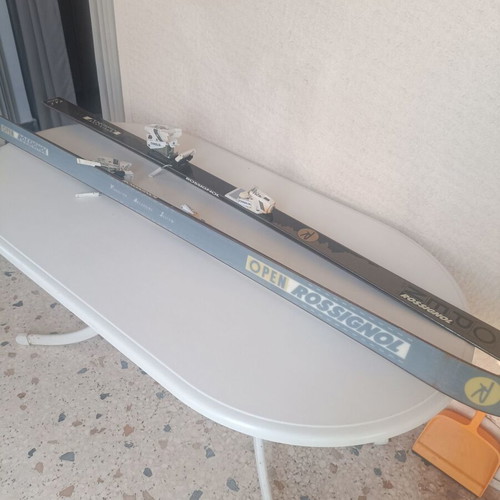 Open Rossignol XP11 V. A. S. Fibrometal ski used with Tyrolia 470 bindings and Kerma countach poles