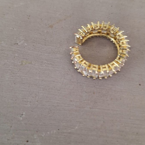 Gold-plated adjustable steel ring with crystals