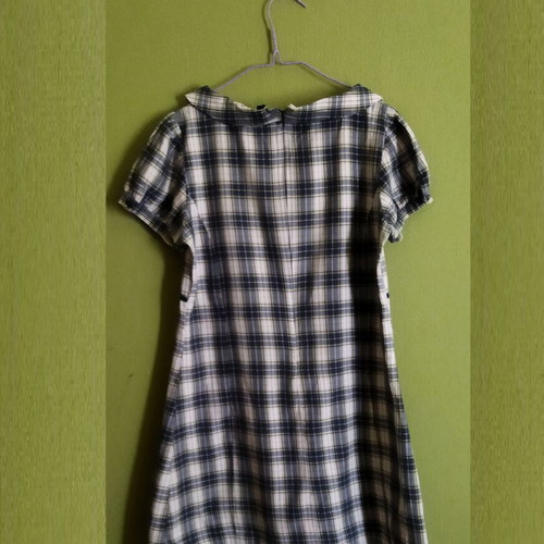 Mini dress used, cotton, with collar and puff sleeve, size L