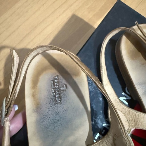 Trussardi sandals used, leather, gold color, size 38