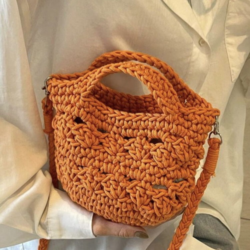 Knitted orange handbag new with strap