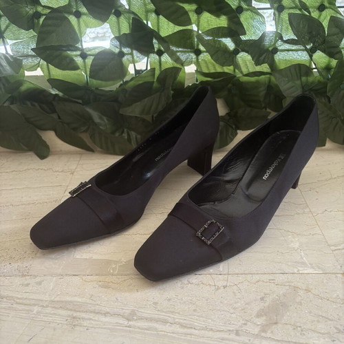 Kalogirou Black Satin Pumps size 38 like new with strass buckle