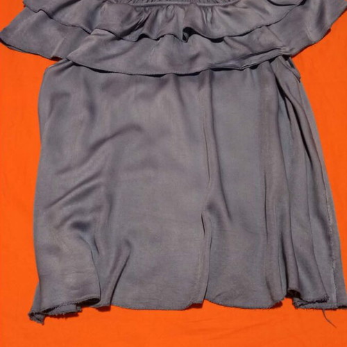 Satin off-shoulder blouse with ruffles like new, blue, size S/M