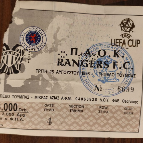 PAOK – Rangers 1998 UEFA Cup ticket used, Toumba