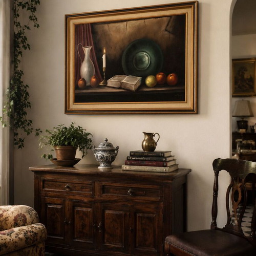 Van Dorp large still life painting with book and candle, like new