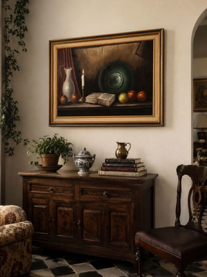 Van Dorp large still life painting with book and candle, like new