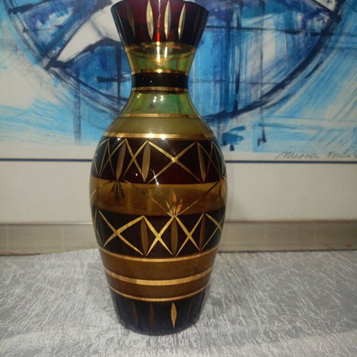 Bohemian crystal vase like new with gold details