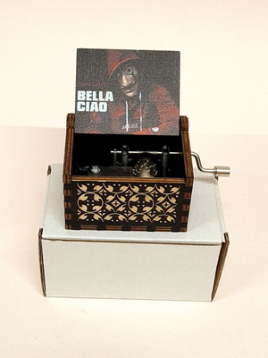Bella Ciao music box new, wooden with metal crank