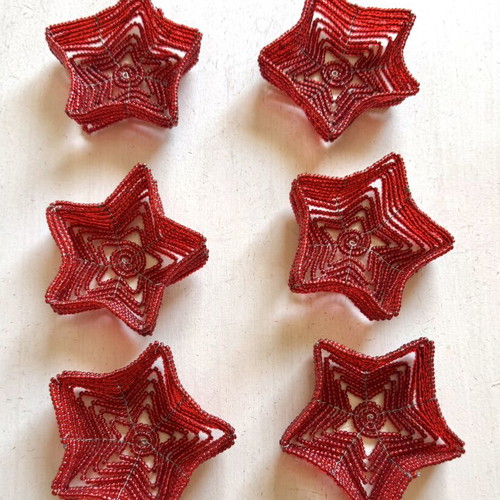 Set of 6 Retro Handmade Star-shaped Wire and Bead Tealight Holders