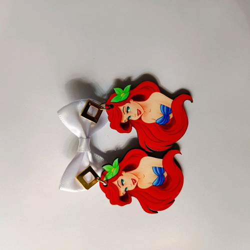 Wooden Disney Ariel earrings new, red color
