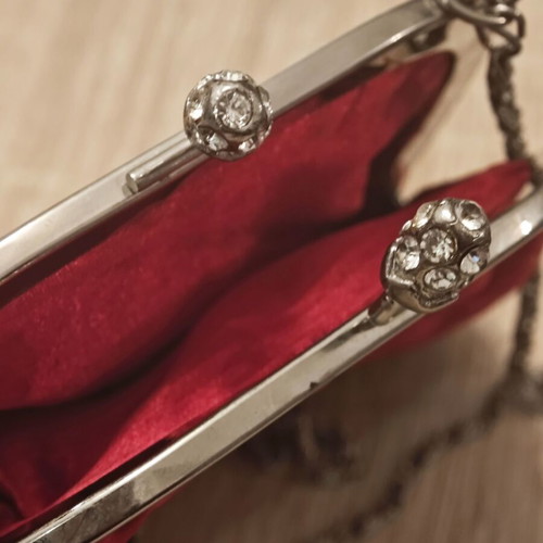 Evening bag used red satin Alexi Andrioti