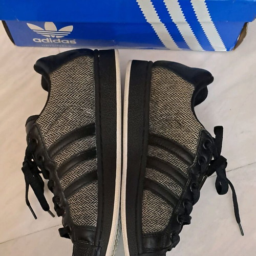 Adidas Superstar sneakers used, black with herringbone fabric
