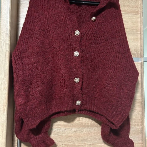 Thick cardigan with buttons and sleeve details like new, red