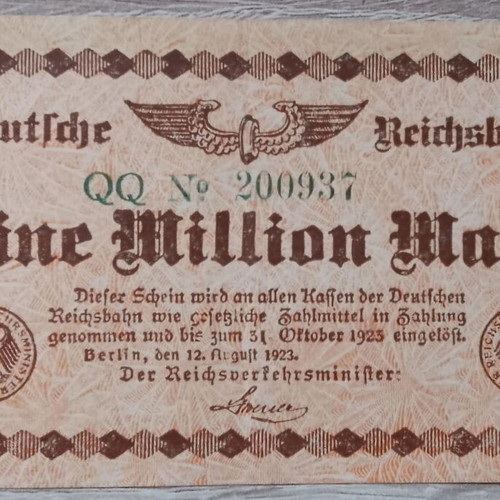 Reichsbanknote banknotes used, set of 5, Germany 1922-1923