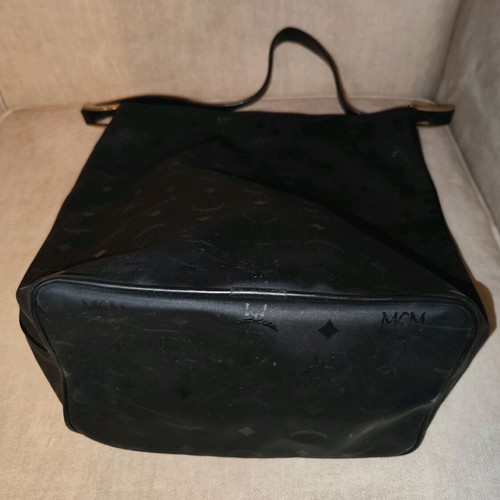MCM vintage shoulder bag used, black with Visetos logo