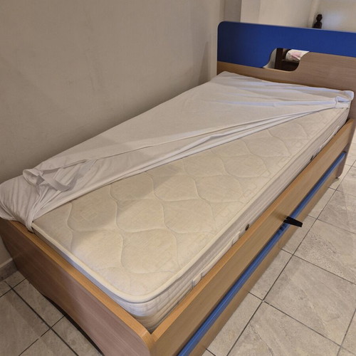 Teen double bed melamine with two mattresses, 1.70x0.90 m