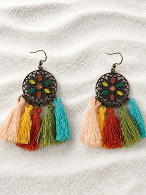 Boho handmade earrings with zinc and enamel, colorful, new