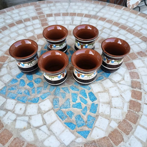 Set of 6 ceramic vintage shot glasses, Bulgarian technique, like new