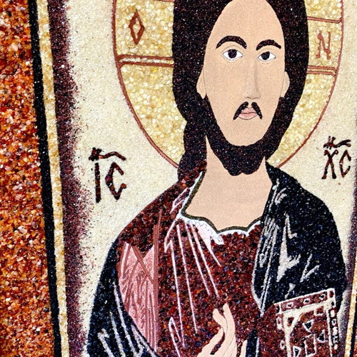 Christ Mosaic with Precious Stones, Handmade, New 66x95cm