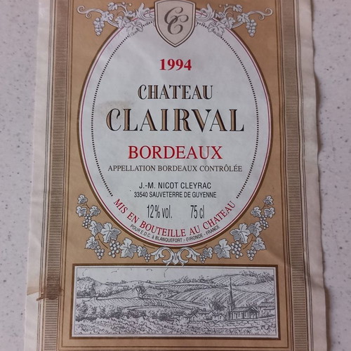 Chateau Les Moulinieres 1995, Chateau Larchery 1998, Chateau Clairval 1994 labels used