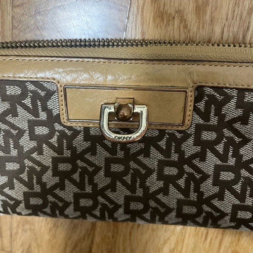 DKNY women's wallet used, beige and brown with zipper